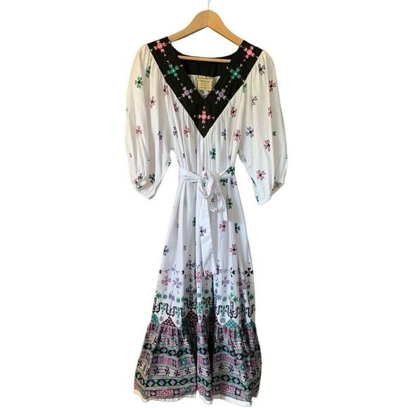 Ramona Rull Vintage Indian Print Caftan Tent Dress White Size M - Picture 1 of 12